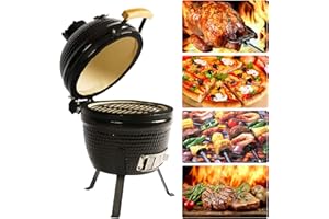 oneinmil Kamado 13" Ceramic Charcoal Grill - Multifunctional Barbecue Grill for Variations on Cooking Methods, Outdoor Tabletop Portable Egg Style Black