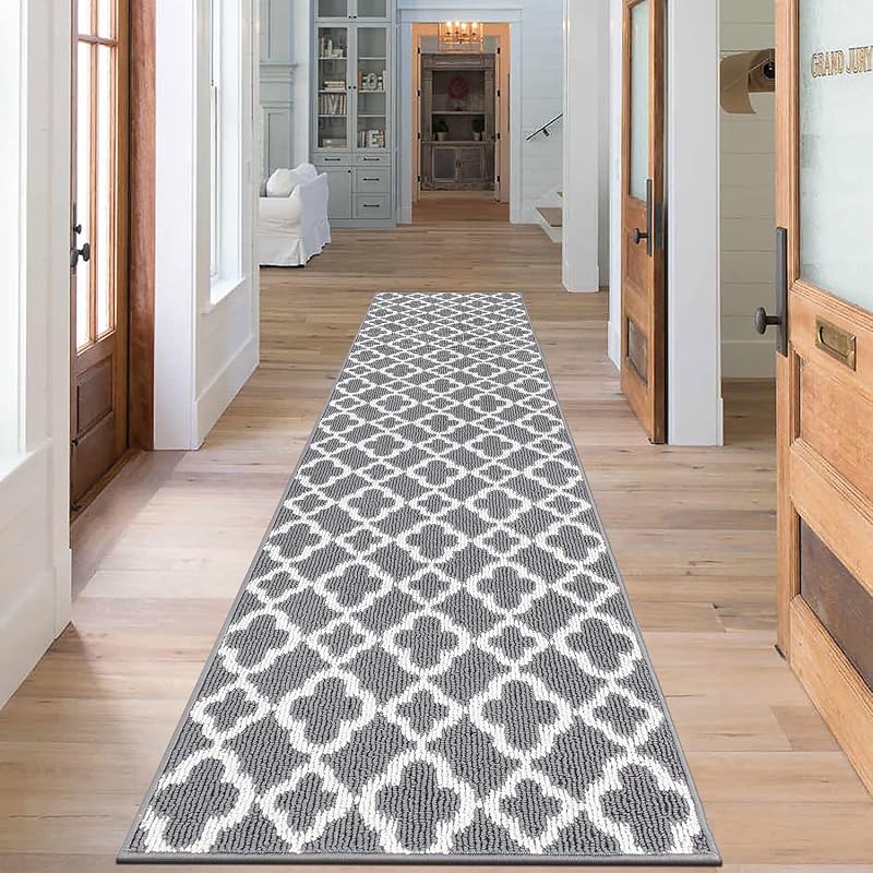 SHACOS Extra Long Hallway Runner Rug 60x300 cm Non Slip Grey