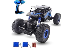 SZJJX Remote Control Car 2.4Ghz RC Cars 4WD Powerful All Terrains RC Rock Crawler Electric Radio Control Cars Off Road RC Monster Trucks Toys with 2 Batteries for Kids Boys Girls Blue