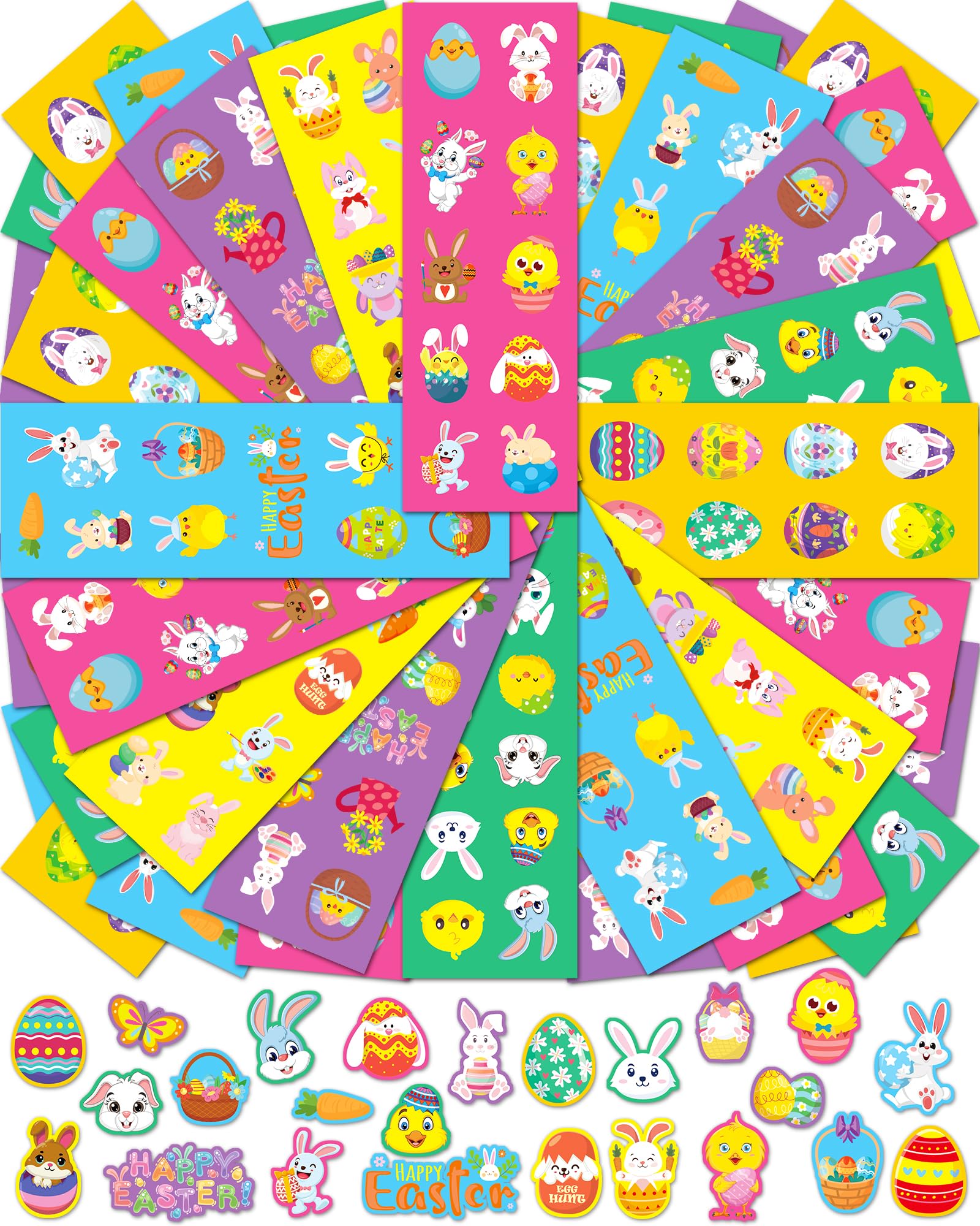 1260 PCS Easter Stickers for Kids, 100 Sheets Egg Decorating Fillers Bunny Stickers, Party Favors Activities Crafts Gifts Toddlers Easter Basket Stuffers for Kids Boys Girls Goodie Bags