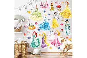DICNERRY Princess Wall Stickers for Kids, Cartoon Character Stickers for Girls Room, 38 PCS PVC DIY Removable Stickers for Baby Kids Nursery Girls Bedroom Living Room Playroom Wall Decoration (Princess)