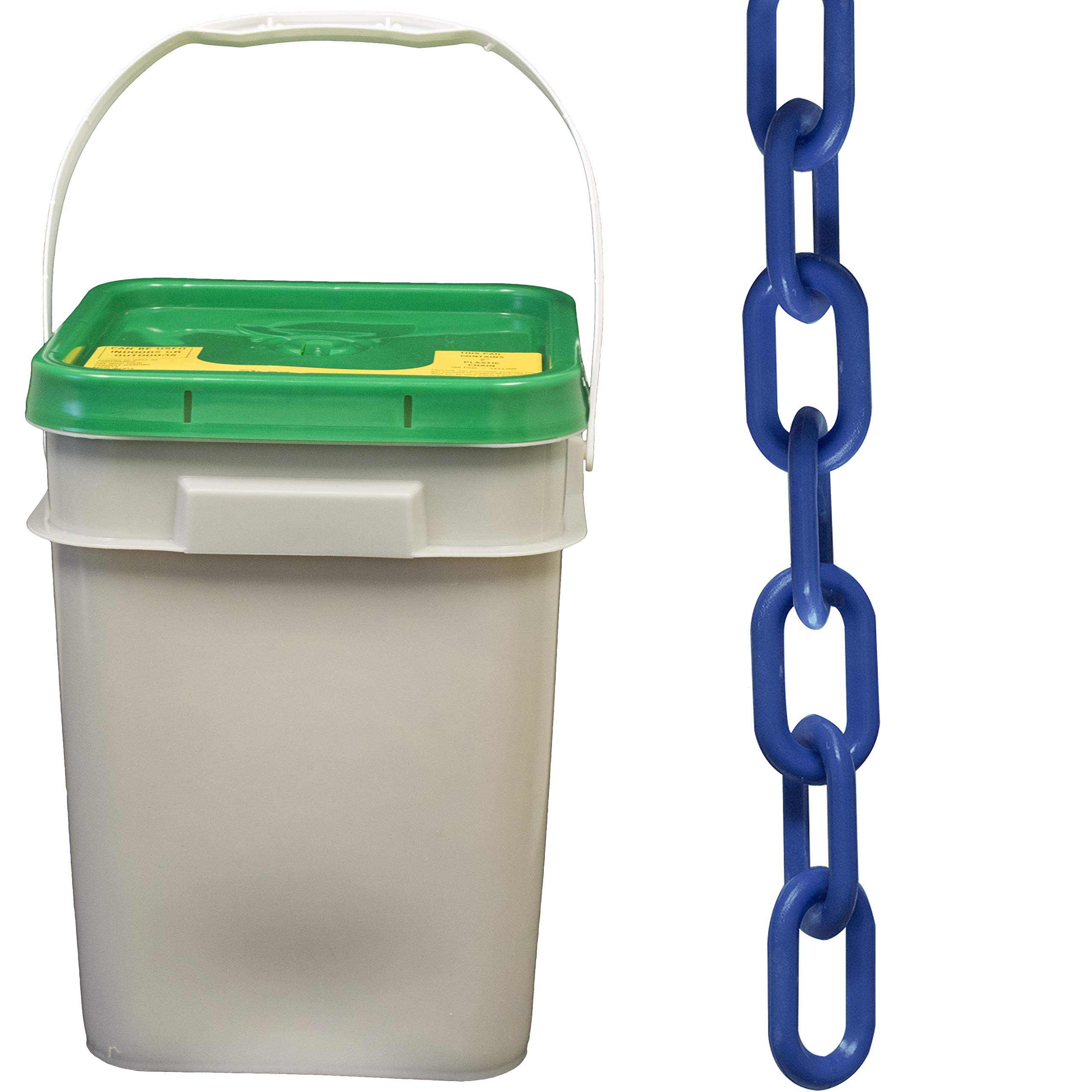 Mr. Chain Plastic Barrier Chain Pail, Blue, 1.5-Inch Link Diameter, 300-Foot Length (30006-P)