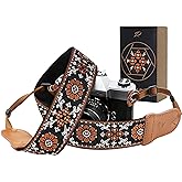 Padwa Lifestyle Camera Strap - 2" Wide Double Layer Cowhide Head Cotton Strap,Vintage Jacquard Embroidery Universal Neck & Shoulder Camera Straps for Photographers and All DSLR Cameras (Brown flower)
