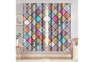 Bohemian Blackout Curtains, 2 Panels Colorful Vintage Aesthetic Window Curtains, Mandala Boho Room Darkening Window Drapes fo