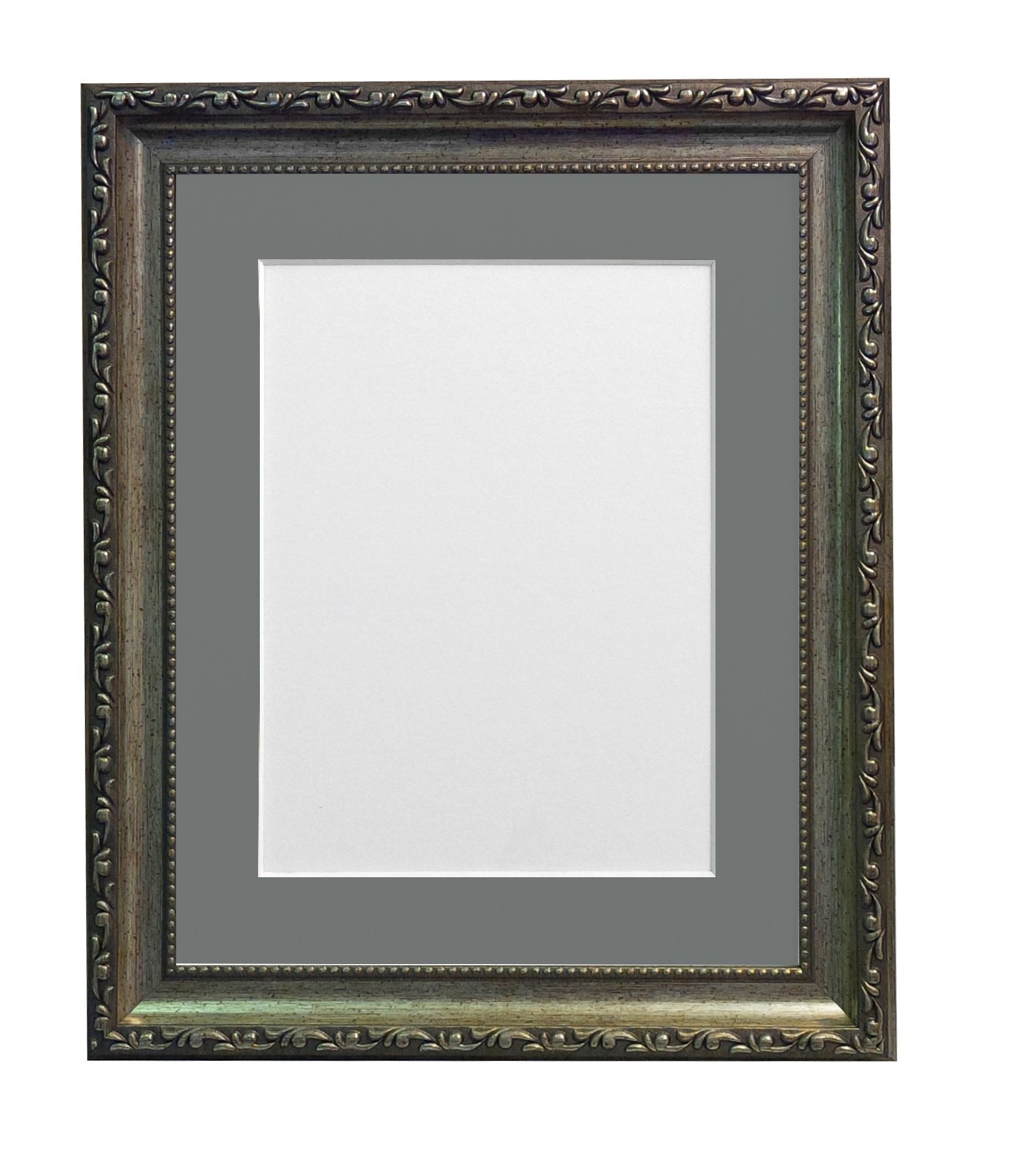 FRAMES BY POST Shabby Chic Picture Photo Frame, Plastic, Silver with Dark Grey Mount, 12 x 10 Image Size 10 x 8 Inches — image 1