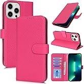 Zouzt for iPhone 13 Pro Max/12 Pro Max 6.7" Genuine Leather Wallet Case with 4 Card Slot, RFID Blocking Magnetic Flip Folio Shockproof Cover Women Men for iPhone 13 Pro Max/12 Pro Max - Rose Red