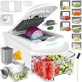 HAUSHOF All-in-1 Vegetable Chopper and Mandoline Slicer,13 Blades | Veggie Chopper and Spiralizer for Kitchen ,Dicer and Grater, Kitchen Prep Tool with Slide-Out Tray Container &amp; Safety Holder