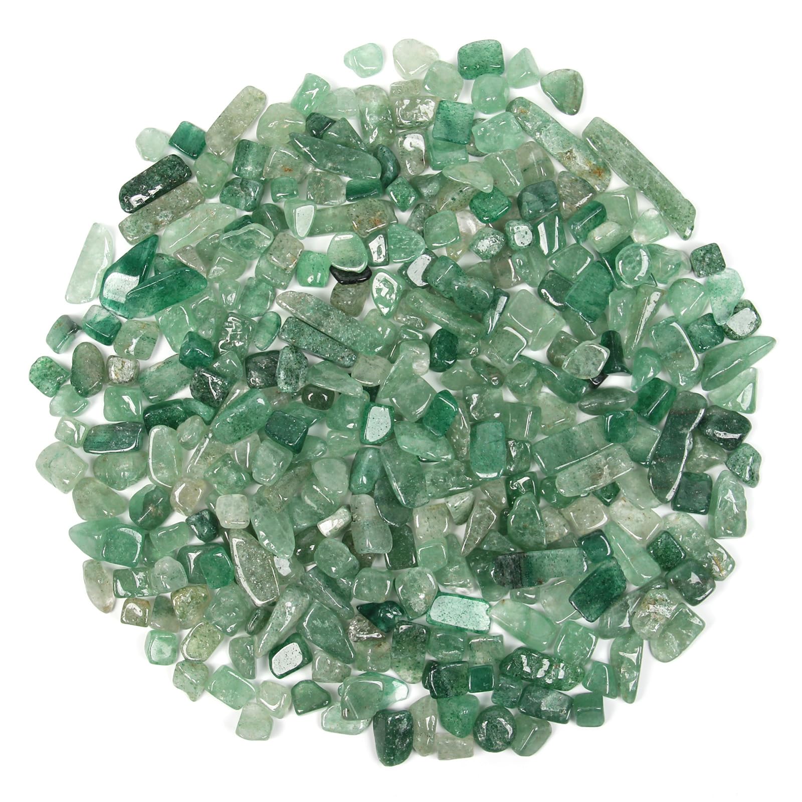 1.1lb Green Strawberry Quartz Crystal Chips, Natural Polished Stone Gravel, Tumbled Gemstones for Decoration, DIY Crafts & Plant Display