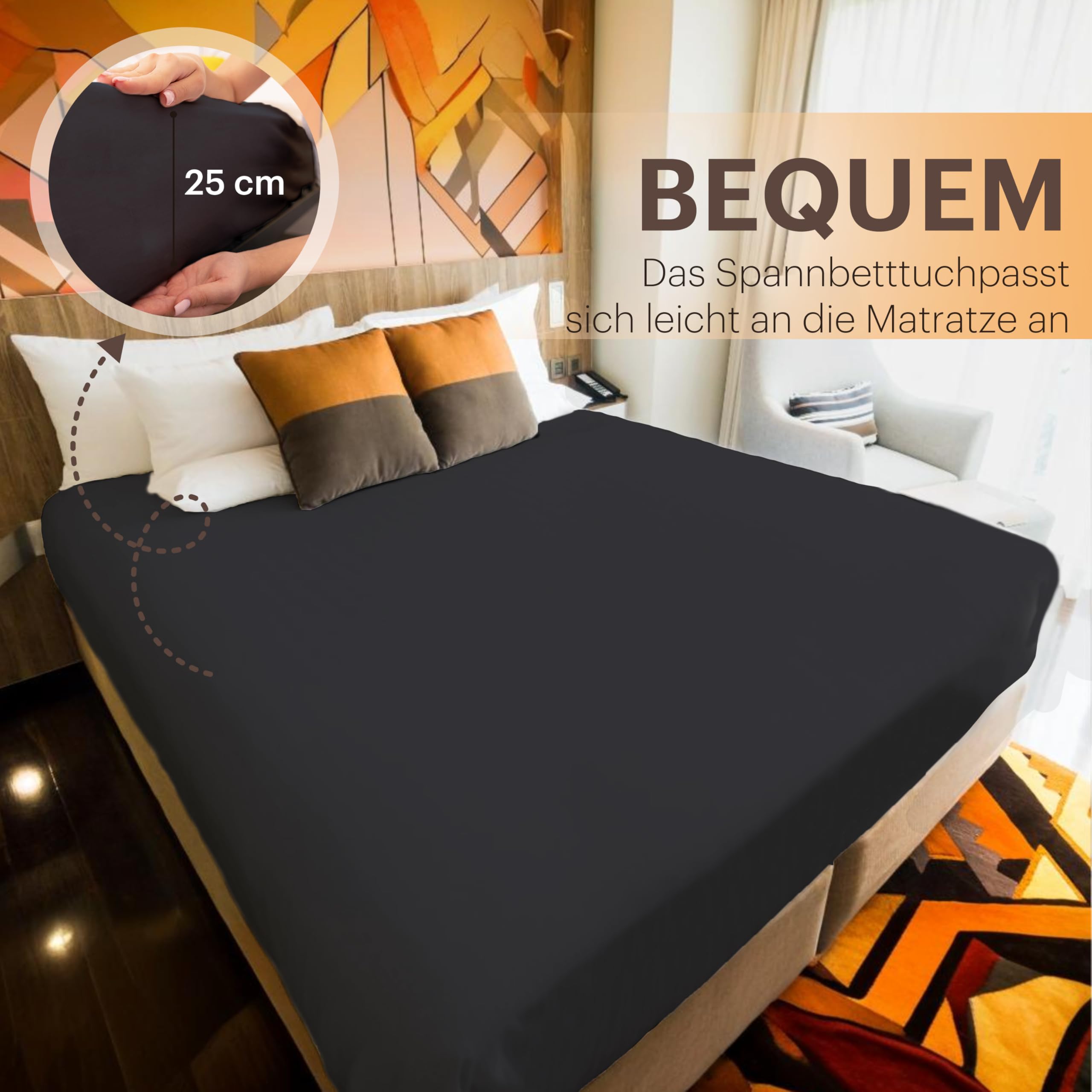 NatureMark Jersey Spannbettlaken, Spannbetttuch 100% Baumwolle in vielen Größen und Farben MARKENQUALITÄT ÖKOTEX Standard 100 | 140 x 200 cm - 160 x 200 cm - schwarz 6