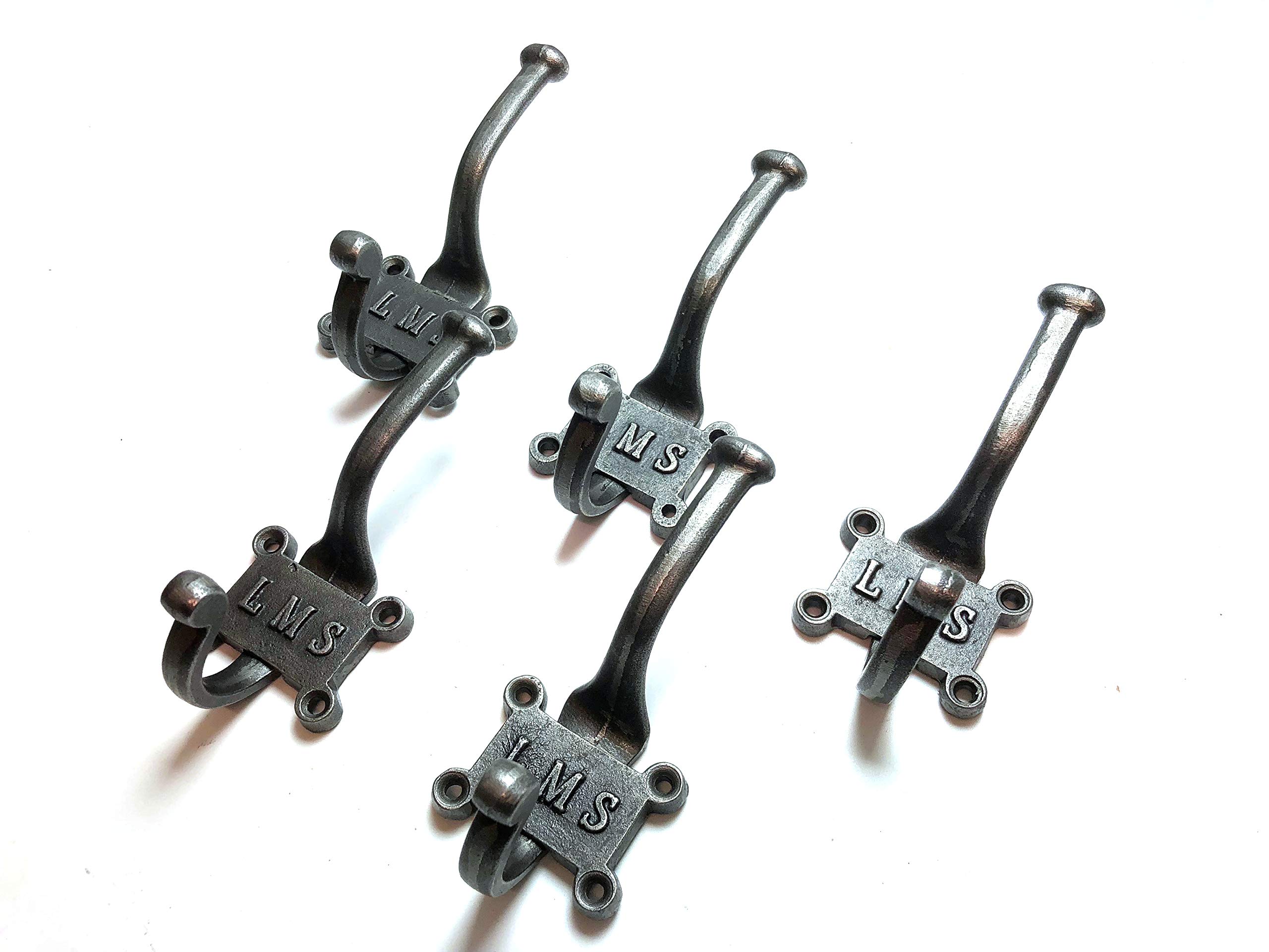 Coat Hook Retro LMS 2-Part 4 Screw Hole Antique Iron 125mm - Pack of 5 Hooks