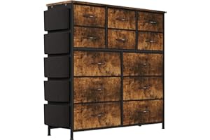 Jojoka Dresser for Bedroom with 12 Drawer, Dressers & Chests of Drawers for Hallway, Entryway, Storage Organizer Unit with Fabric, Sturdy Metal Frame, Wood Tabletop, Easy Pull Handle… (Rustic Brown)