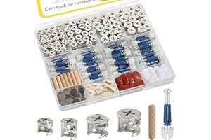 SVLING 138PCS Cam Locks for Furniture Assortment Kit,3-in-1 Eccentric Hardware Wheels,Furniture Cam Lock Fasteners with Multi-Size Nuts,Bolts,Wood Dowel Pins,Repairing Cabinet,Closet,Drawer