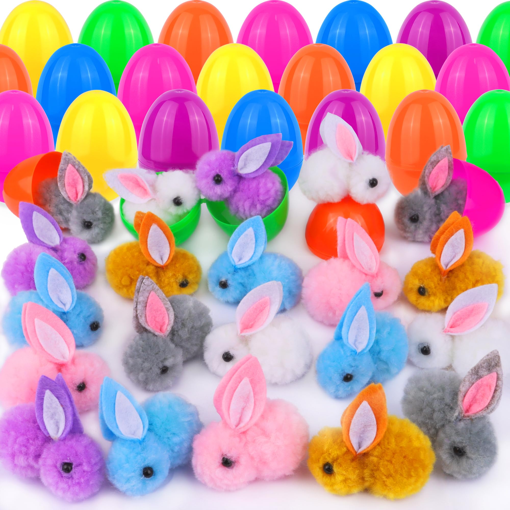 24 Pack Easter Egg Fillers with Easter Bunny Plush Easter Eggs with Toys Inside, Mini Easter Stuffed Animals Easter Eggs Hunts Party Favors Easter Basket Stuffers for Kids Toddler Teens Boys Girls