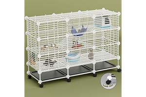 STILLCOVE Big Guinea Pig Cages Indoor: 3-Tier C&C Rabbit Cage Small Animal Cage on Wheel with Removable Tray for Bunny Hamster Ferret Rat Chinchilla Hedgehog