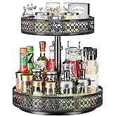 Lazy Susan Organizer 2 Tier - Turntable Spice Rack 12 inch Adjustable Metal Rotating Lazy Susan for Cabinet Pantry Kitchen Countertop Dining Table Cupboard Bathroom Vanity Storage Black