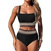 ZAFUL Women High Waisted Bikini Tummy Control Swimsuits Two Piece Swim Suits for Women 2025 Sporty Bathing Suit Swimwear