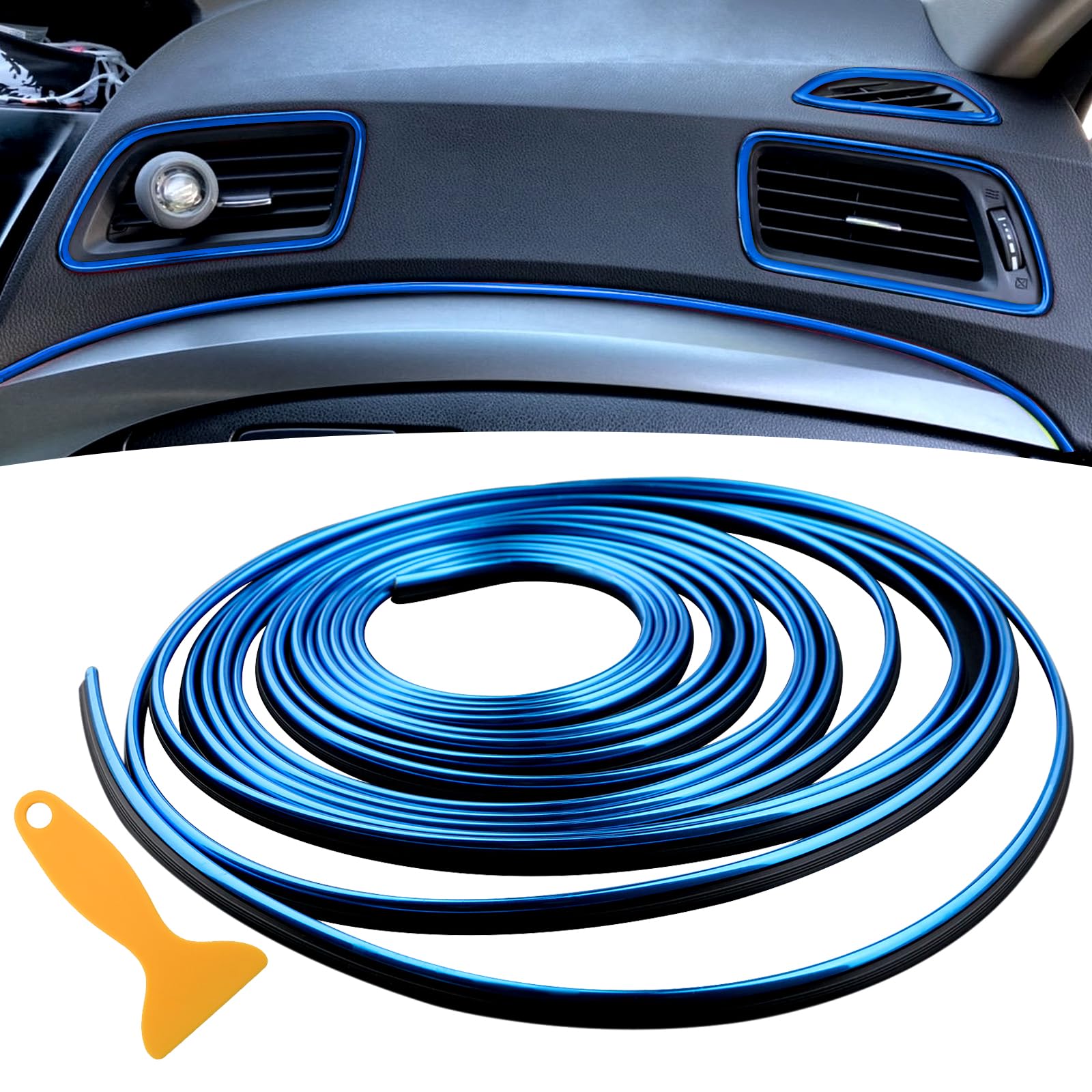 Spurtar Blue Car Accessories for Men Trim Strips -Car Decorations Interior Gadgets for Women Dashboard Accessories Decor Auto Mods DIY Flexible Strip with Installing Tool, 5M/16.4FT