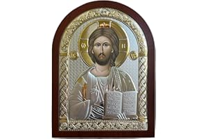 (A-3/001G/K) Jesus Christ Byzantine Silver Orthodox Icon/Greek Handmade