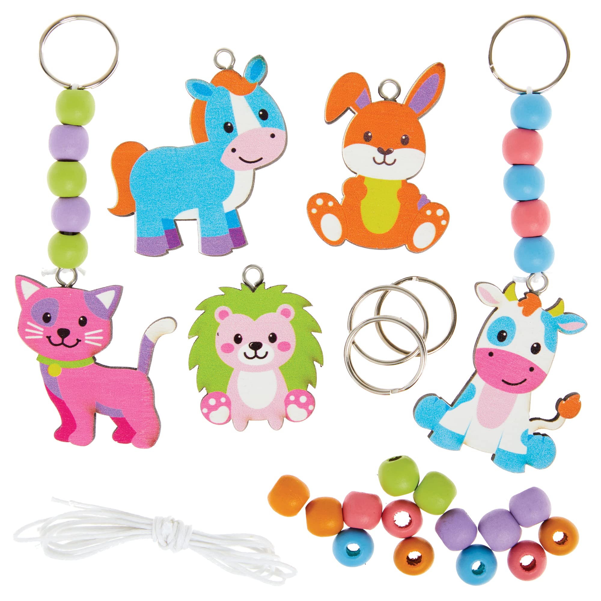 Baker Ross FX547 Baby Animals Wooden Keyring Kits - Pack of 5, Easter Craft Kit for Kids