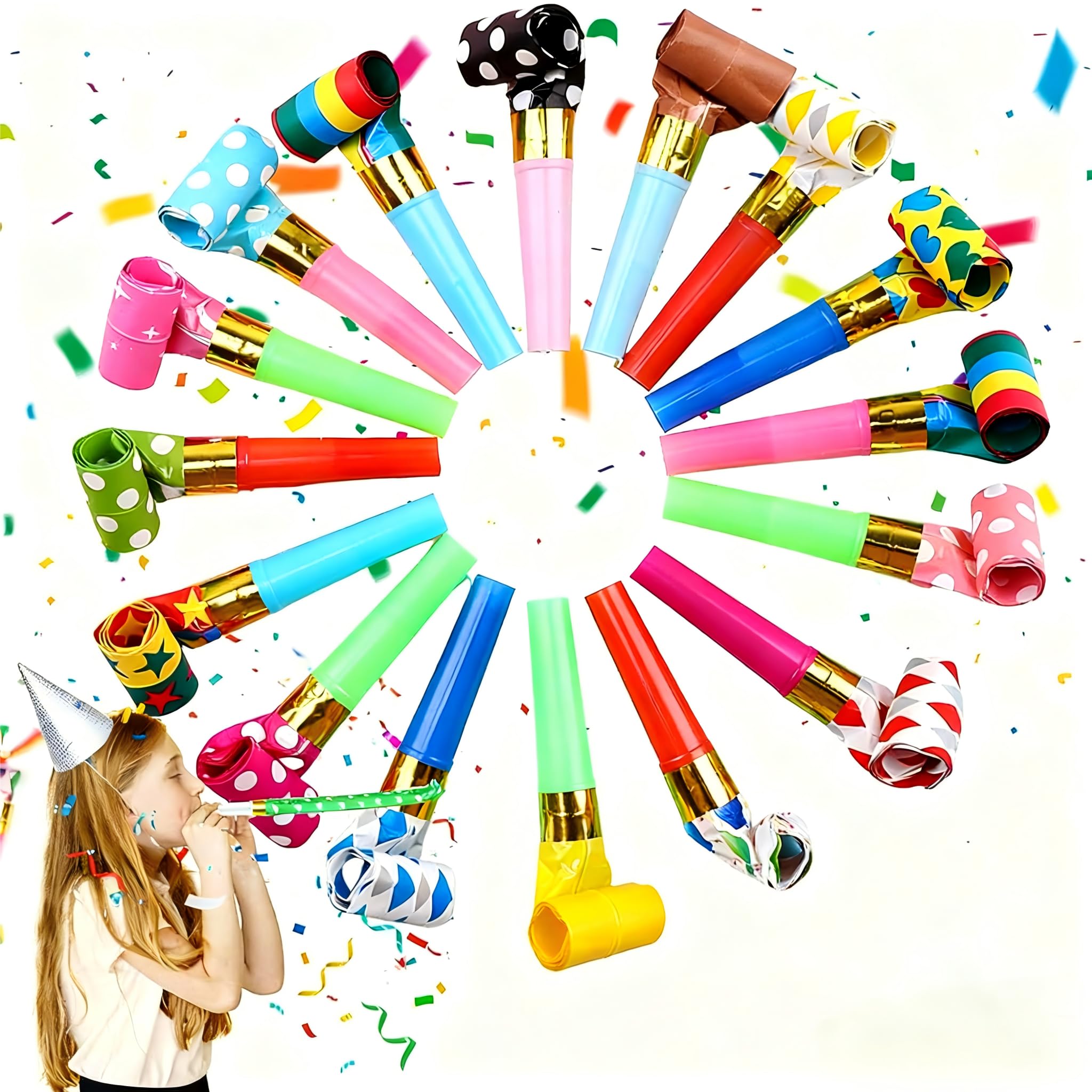 20 Pcs Party Blowers, Party Poppers, Trumpet, Colourful Whistles Loot Filler Noise Toy, Blowers Noisemakers, Noisemakers, Colourful Loot Filler Noise Toy, Weddings, Christmas, Celebrations