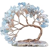 mookaitedecor Natural Aquamarine Crystal Money Tree Agate Slice Base Feng Shui Bonsai Crystal Tree for Wealth Luck Desk Decor, 3-4 Inch High