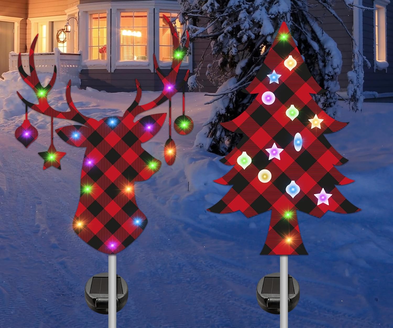 Decorative Garden Stakes - Hexagram Christmas Decorations Outdoor Yard, Christmas Solar Garden Stake Lights, 41 Inches Metal Reindeer Tree Solar Christmas Decorations, Christmas Decor Waterproof Solar Lights Yard Garden Lawn
