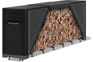 Mars Explo 12ft Firewood Log Rack with Cover Outdoor, Heavy Duty Indoor Outdoor Firewood Storage Log Rack with Cover Combo Set Black