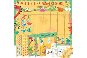 ATHENA FUTURES Potty Training Chart for Toddlers - Dinosaur Design - Sticker Chart, 4 Week Reward Chart, Certificate, Instruction Booklet - for Boys and Girls (Dinosaur Design with Kids Cartoon)