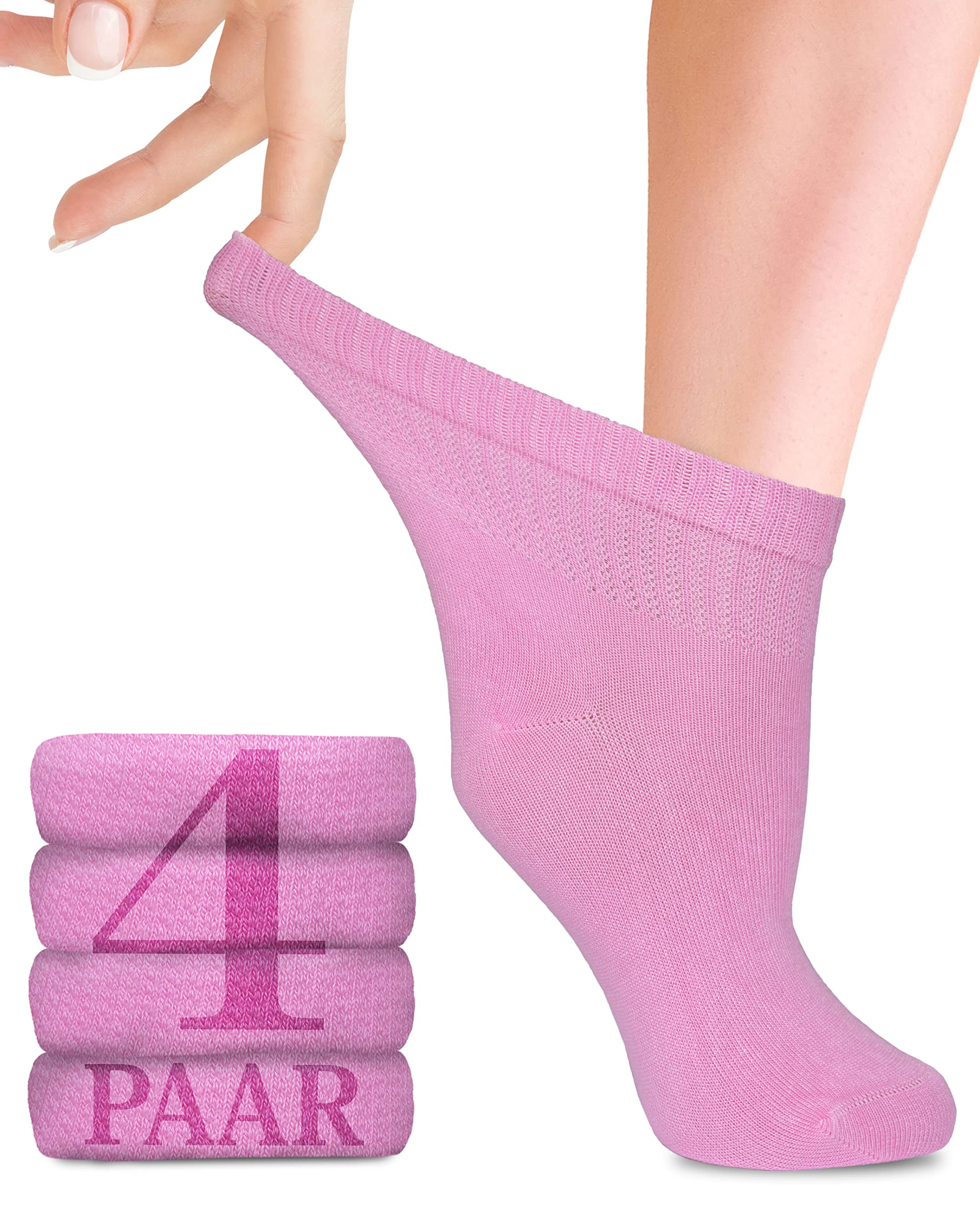 Fiera Besa Diabetic Socks for Women with Comfort Waistband without Elastic Waistband, Ankle High, Diabetic Socks without Rubber and without Seam, pink, 35-38