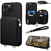Keallce Case for iPhone 16 Pro Max 6.9'' Case Wallet, Crossbody Zipper Purse with RFID Blocking Card Slots Kickstand, Lanyard & Handstrap Flip Folio Leather iPhone Cover for iPhone 16 Pro Max, Black