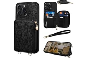 Keallce Case for iPhone 16 Pro Max 6.9'' Case Wallet, Crossbody Zipper Purse with RFID Blocking Card Slots Kickstand, Lanyard & Handstrap Flip Folio Leather iPhone Cover for iPhone 16 Pro Max, Black