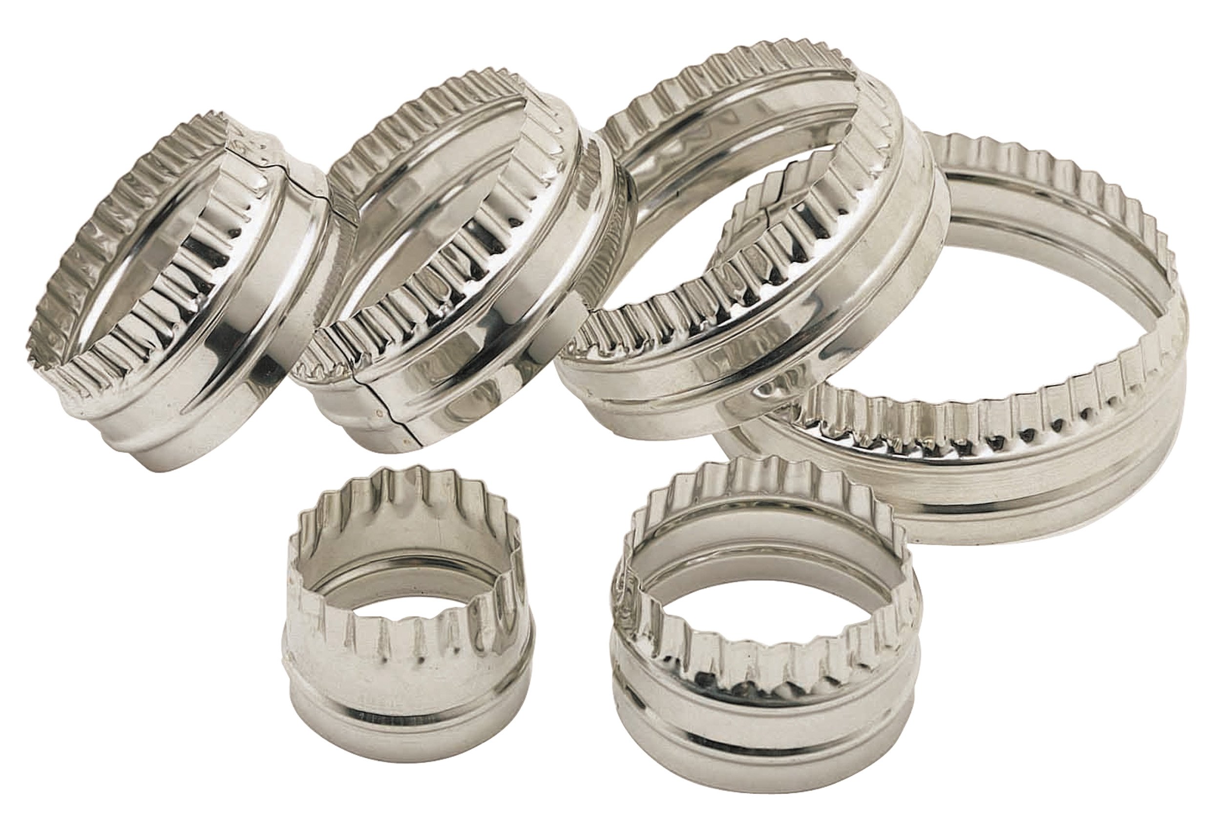 KitchenCraft Double Sided Pastry Cutters Set with Fluted/Round Edges, Stainless Steel, 6 Pieces, Silver