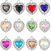 SUNNYCLUE 1 Box 24Pcs Rhinestone Heart Charms Cubic Zirconia Colorful Birthstone Charms Micro Pave Crystal Rhinestone Charm Love Valentine's Day Charm for Jewelry Making Charms DIY Craft Supplies