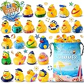 48 Pcs Summer Rubber Ducks with a Bag, Rubber Ducks for Ducking, Beach Ducks for Jeeps, Water Games Duckies, Swimming Pool Cruise Toys, Summer Holiday Party Favors, Valentines Day Gifts for Kids