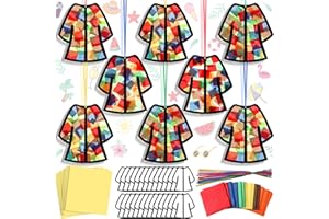 Motipuns 32 Sets Bible Story Coat Suncatcher Craft Kit for Kids, Christian Colorful Coat DIY Stained Glass Paper Craft for VBS Sunday School Lent Resurrection Summer Church Window Art Projects