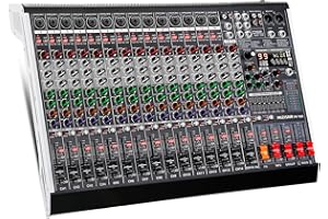 MIZISNR 16 Channel Audio Mixer Professional Sound Mixing Board with 99 DSP Effects, 7-band EQ Digital DJ Mixer Console w/USB Bluetooth MP3 for Recording, Independent 48V Power & Mute Button