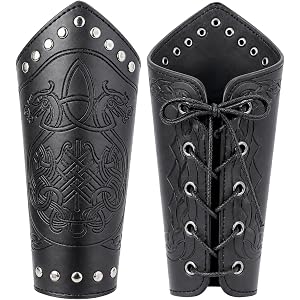 CoTeeZa Medieval Viking Leather Bracers Renaissance Embossed Arm Guards | for LARP Halloween Costume Accessories Men Women