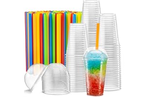 Crystal Clear PET Cups With Dome lids & Straws for Iced Coffee,Milkshake, Cold Drinks, Slush Cups, Smoothy's, Slurpee, Ice cr
