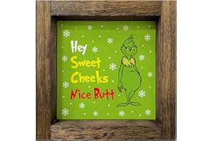 HOMYTHE Funny Grinch Christmas Decorations, Novelty Grinch Wood Sign for Holiday Home Decor, Grinch Prints with Wood Frame for Table Wall Decor, Xmas Tiered Tray Decor, Grinch Party Decor Supplies, 7x7 inch