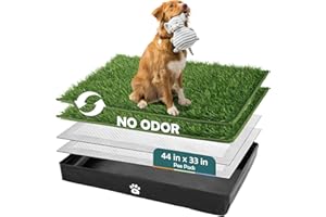 MEEXPAWS Dog Grass Pad with Tray Foldable Dog Litter Box, Extra Large Pee Pad Holder Foldable Liner Base High Side Odor Free Artificial Grass for Puppy Potty Training Balcony, 2 PCS Disposable Pee Pad