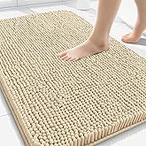 Arotive Bathroom Rugs 30x20, Extra Soft Absorbent Shaggy Chenille Bath Rugs, Machine Washable Rubber Backing Non-Slip Bath Mats for Bathroom Floor Tub and Shower, Home Decor Accessories, Beige