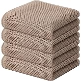 Kitinjoy 100% Cotton Waffle Weave Kitchen Hand Towels (13 X 28 Inches, Tan), 4-Pack Super Soft and Absorbent Dish Towel for Drying Dishes