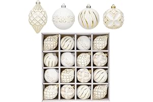 Arborus 16PCS Shatterproof Christmas Ball Ornaments Set, Hand-Painted Holiday Decor with Assorted Sizes & Designs for Christm