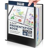 Dunwell Presentation Binder 60-Pocket, Displays 120 Pages, 8.5x11 Portfolio Binder with Plastic Sleeves, Storage and Organizer for Documents, Photos, Kids Artwork, Projects, Recipes (Black)