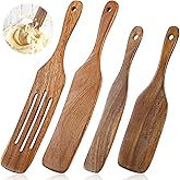 cobee 4PCS Wooden Spurtle Set, Teak Wood Spatula, Multipurpose Cooking Utensils for Non-Stick Cookware, Stirring, Scooping, Smashing, Serving