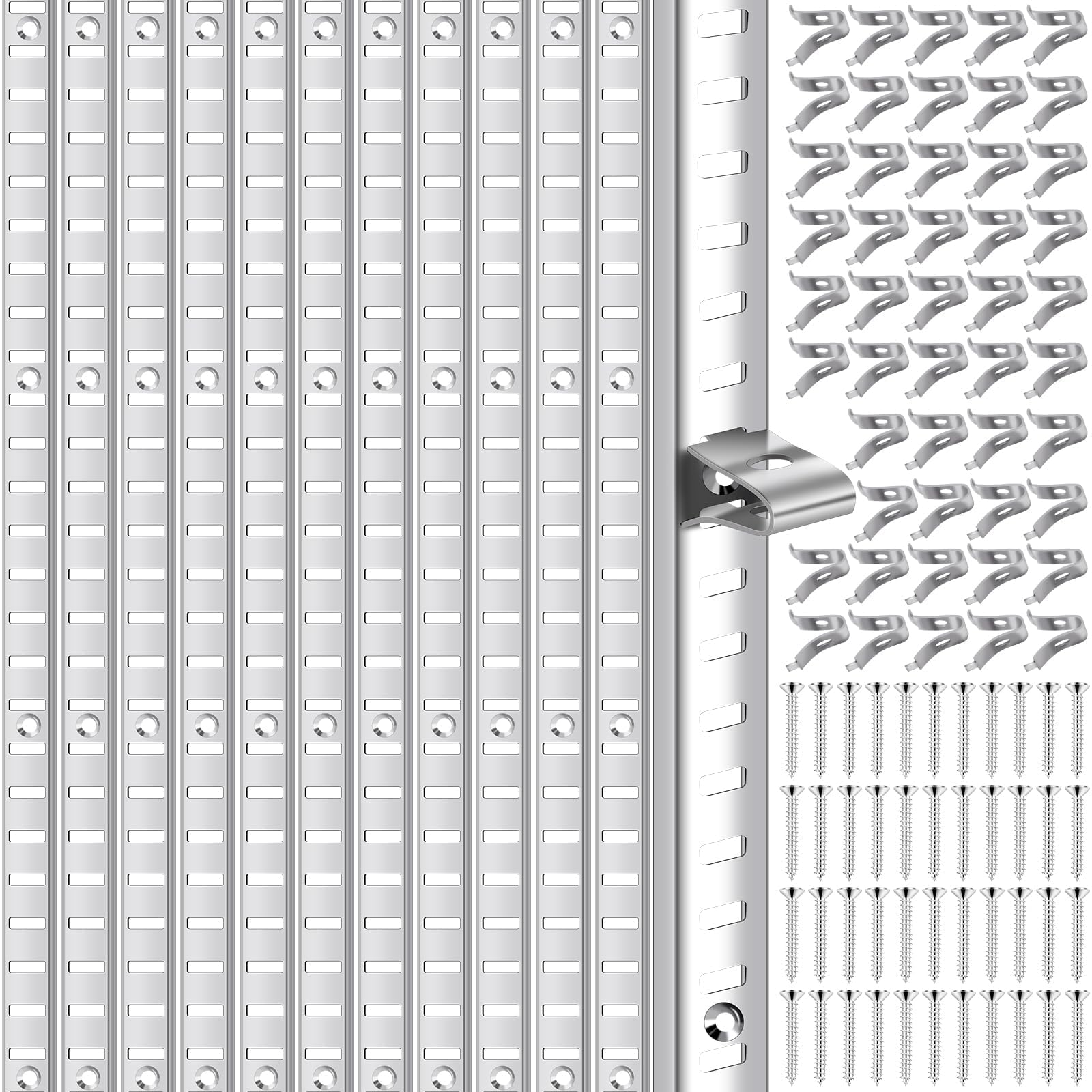 Photo 1 of 12 Pcs 36 Inch Pilaster Shelf Brackets and 72 Pcs Shelf Clips Adjustable Shelf Pilaster Standards Metal Mortise Mount Pilaster Shelf Track for Wall Shelving System Closet Organization Storage