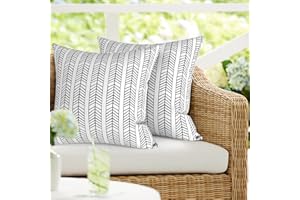 DYTXIII Pack of 2 Outdoor Waterproof Pillow Covers ONLY, Square Decorative Double Printed Pillow Cases for Patio Couch Porch Chairs (18 x 18 in,Herringbone Black White)