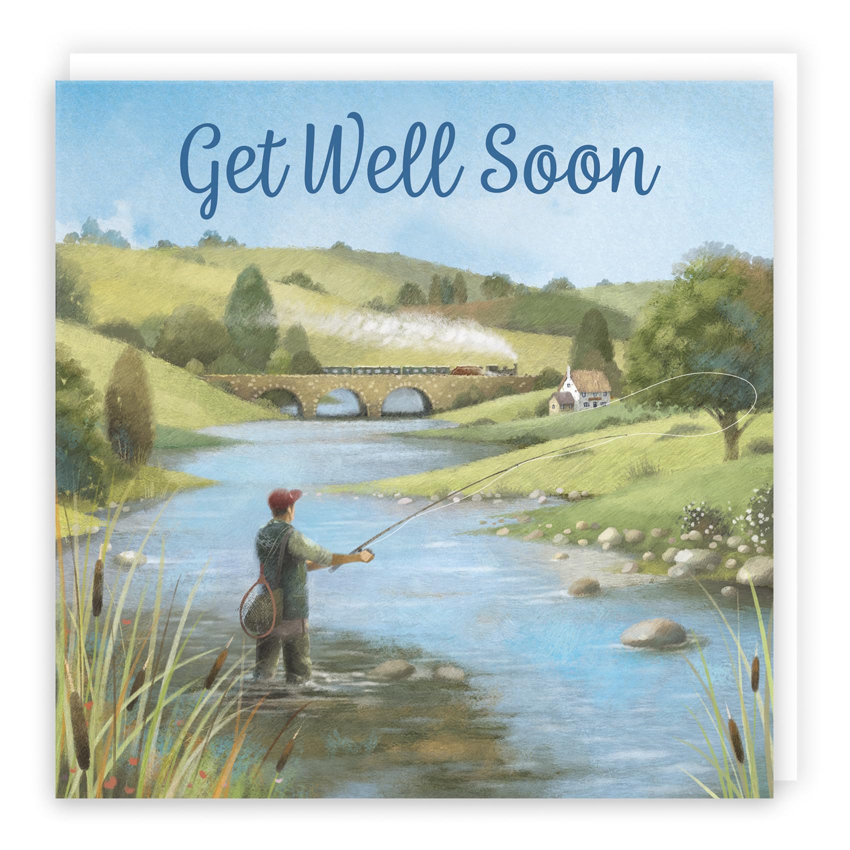 Hunts England - Fly Fishing Get Well Soon Card For Him - Milo's Gallery - Sport Get Well Card - Feel Better Soon Card For Fishing Lovers - For Boys, Men, Husband, Dad, Grandad, Son, Brother