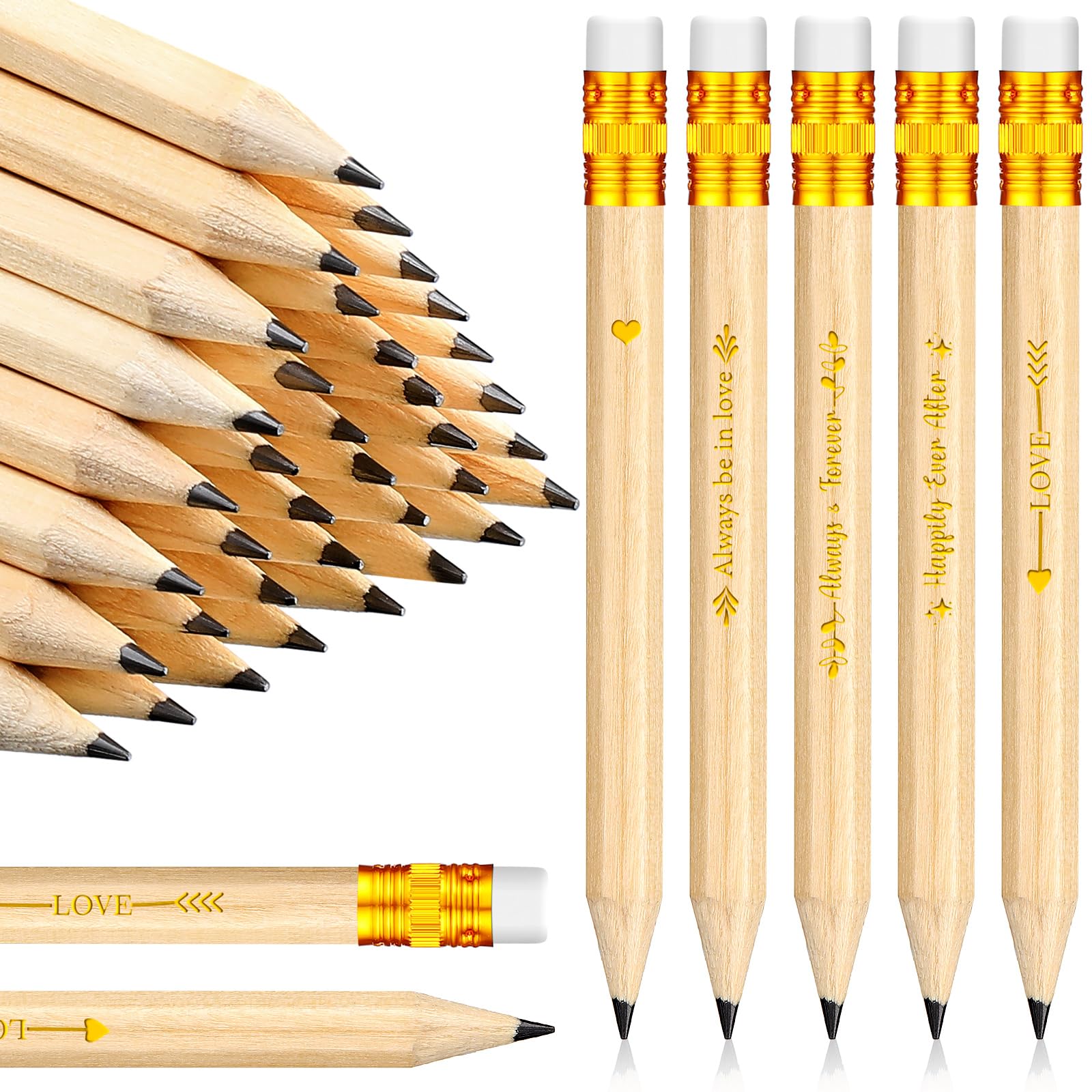 Photo 1 of Crtiin 50 Pcs Bridal Shower Pencils Half Golf Wedding Pencils with Eraser 4 Inch Short Pocket Pre Sharpened for Wedding Game Bridal Shower Presents Classroom School(Wood Color)