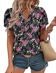 KISSMODA Women's Tunic Tops Casual V Neck Short